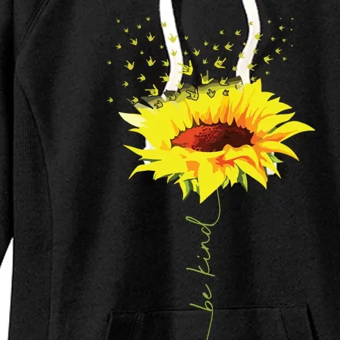 Be Kind Hippie Sunflower I Love You Deaf ASL Sign Language Women's Fleece Hoodie