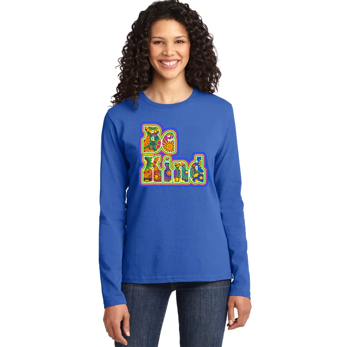 Be Kind Hippy Flower Power Typography Gift Ladies Long Sleeve Shirt