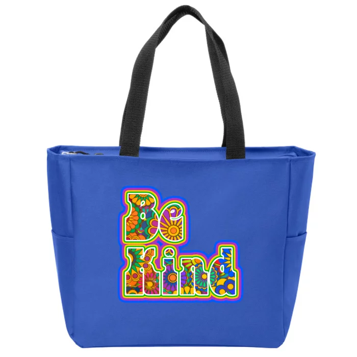 Be Kind Hippy Flower Power Typography Gift Zip Tote Bag