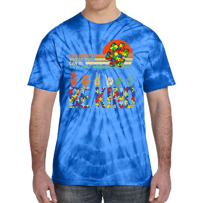 Be Kind Hand Sign Language ASL Puzzle Autism Tie-Dye T-Shirt