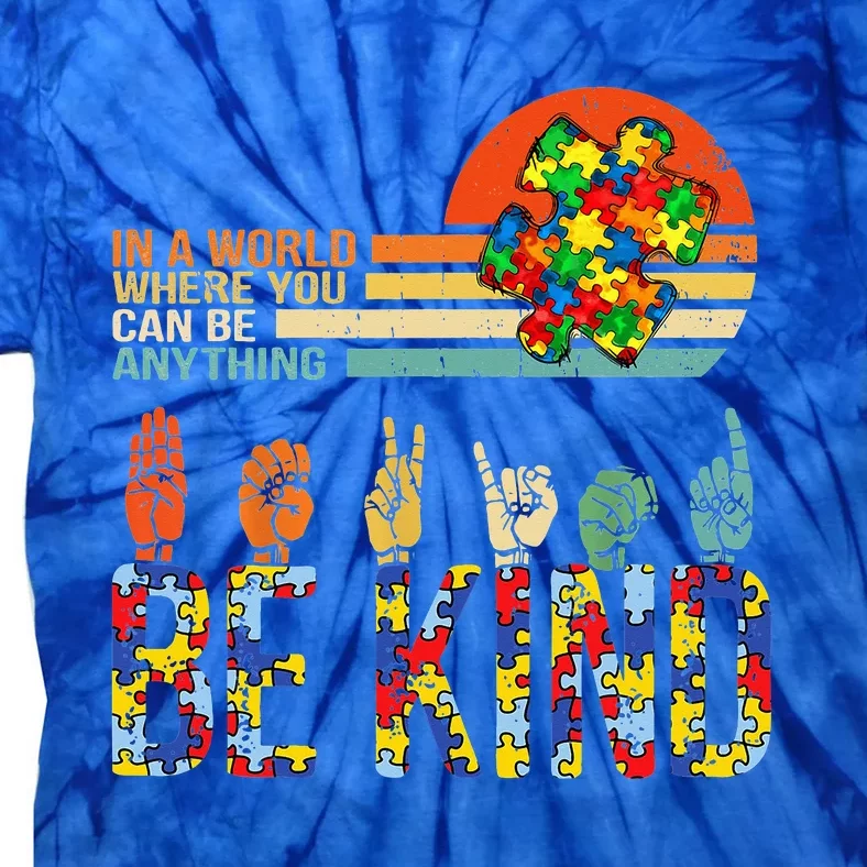 Be Kind Hand Sign Language ASL Puzzle Autism Tie-Dye T-Shirt