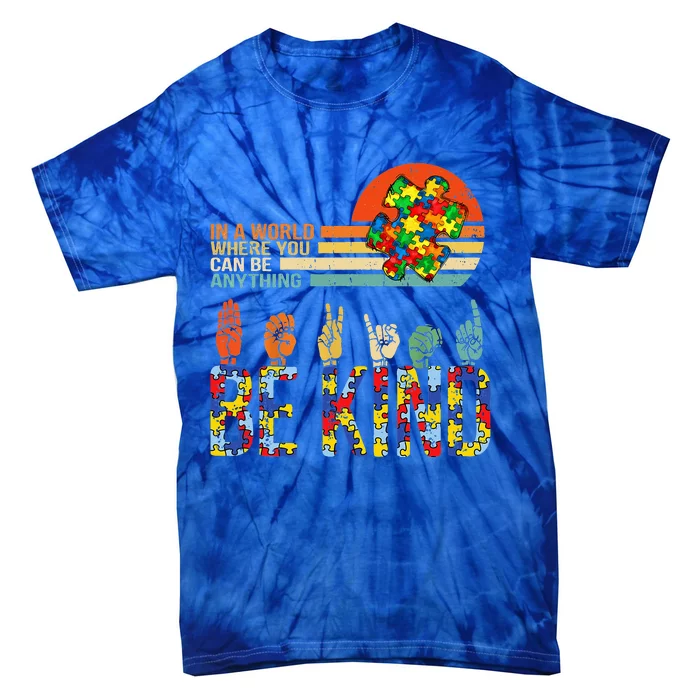 Be Kind Hand Sign Language ASL Puzzle Autism Tie-Dye T-Shirt