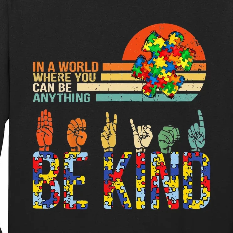 Be Kind Hand Sign Language ASL Puzzle Autism Tall Long Sleeve T-Shirt