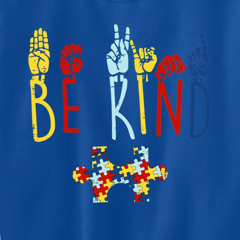 Be Kind Hand Sign Language Puzzle Autism Awareness Asl Mom Gift Kids Sweatshirt