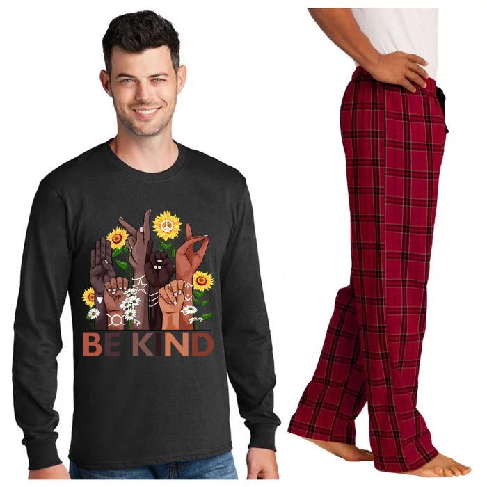 Be Kind Hand Sign Language Teachers Melanin Interpreter Asl Gift Long Sleeve Pajama Set