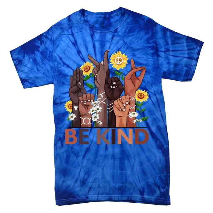 Be Kind Hand Sign Language Teachers Melanin Interpreter Asl Gift Tie-Dye T-Shirt