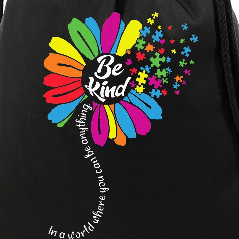 Be Kind In a word Daisy puzzle Autism awareness Drawstring Bag