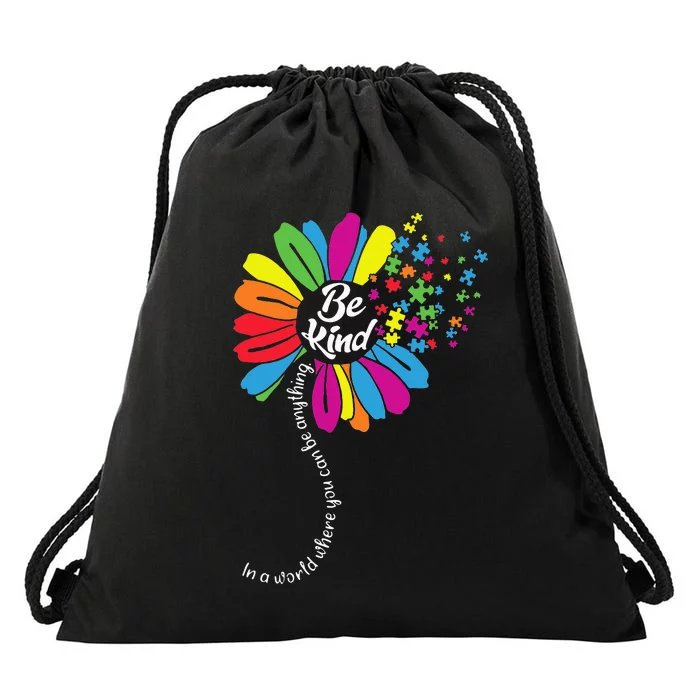 Be Kind In a word Daisy puzzle Autism awareness Drawstring Bag