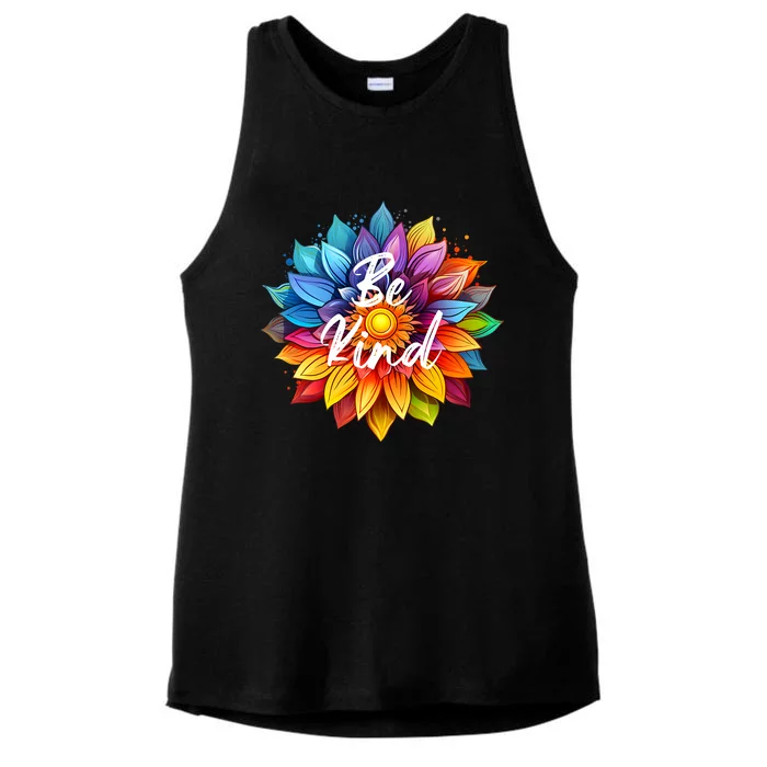 Be Kind In A Colorful Sunflower Ladies Tri-Blend Wicking Tank