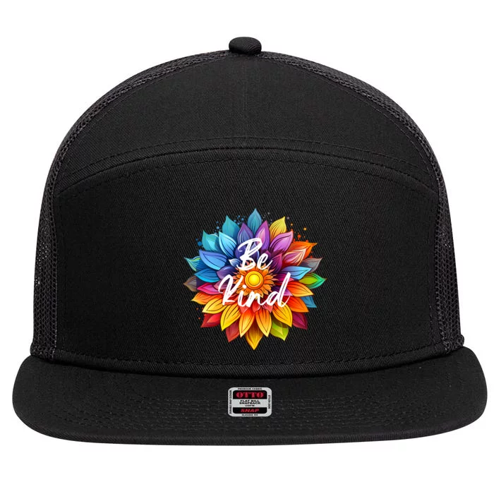 Be Kind In A Colorful Sunflower 7 Panel Mesh Trucker Snapback Hat