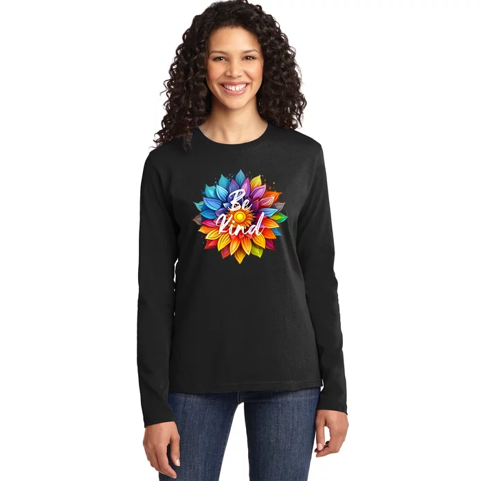 Be Kind In A Colorful Sunflower Ladies Long Sleeve Shirt