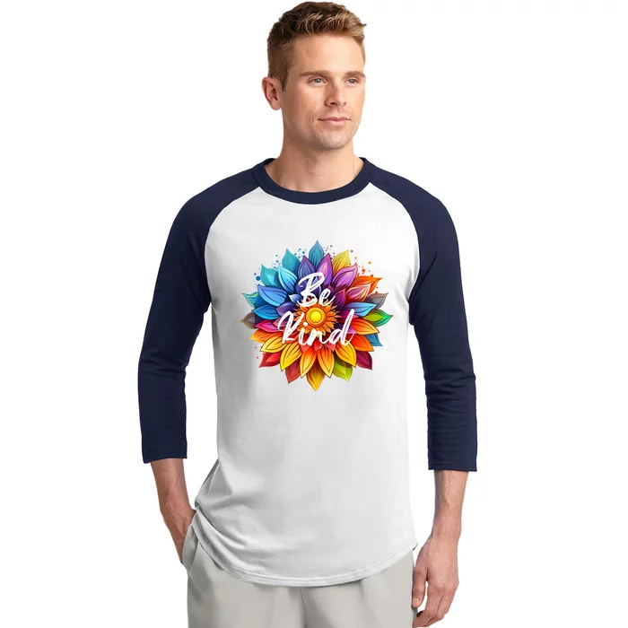 Be Kind In A Colorful Sunflower Baseball Sleeve Shirt