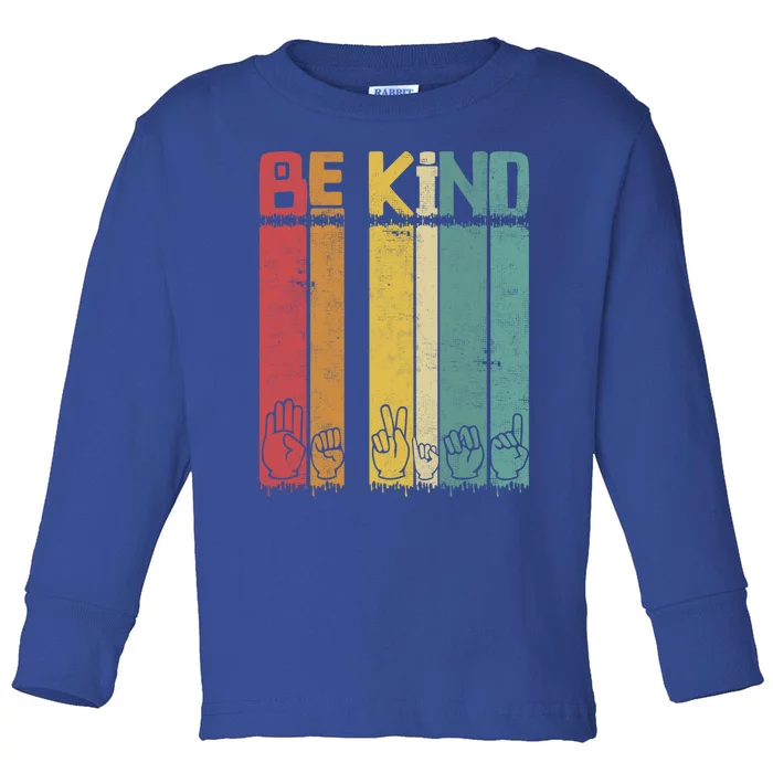 Be Kind Kindness Antibulluing Asl Language Sign Retro Gift Toddler Long Sleeve Shirt