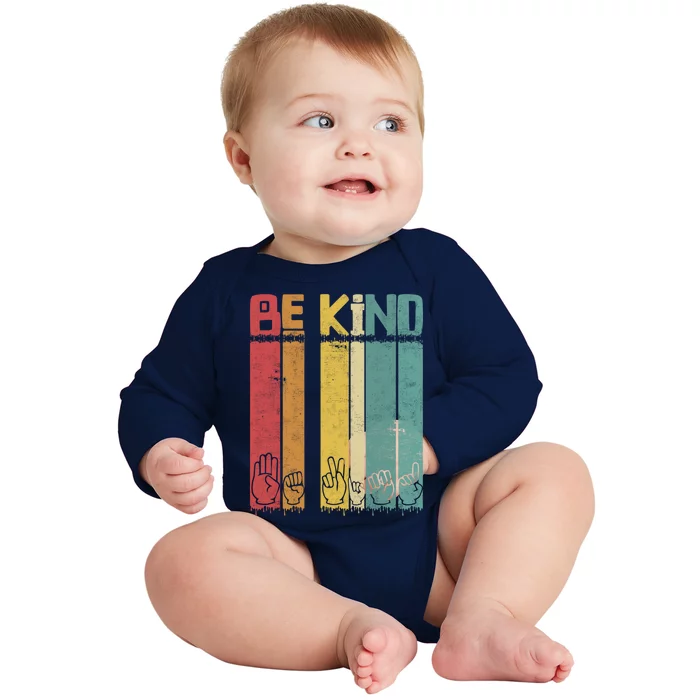 Be Kind Kindness Antibulluing Asl Language Sign Retro Gift Baby Long Sleeve Bodysuit