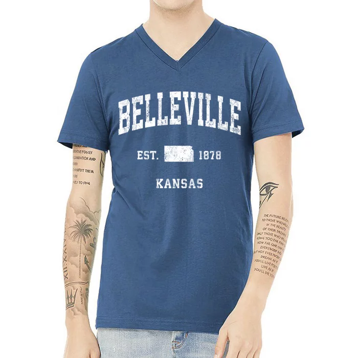 Belleville Kansas Ks Vintage Athletic V-Neck T-Shirt