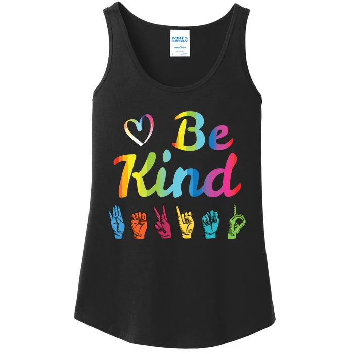 Be Kind Love ASL Sign Language Nonverbal Teacher Student Ladies Essential Tank