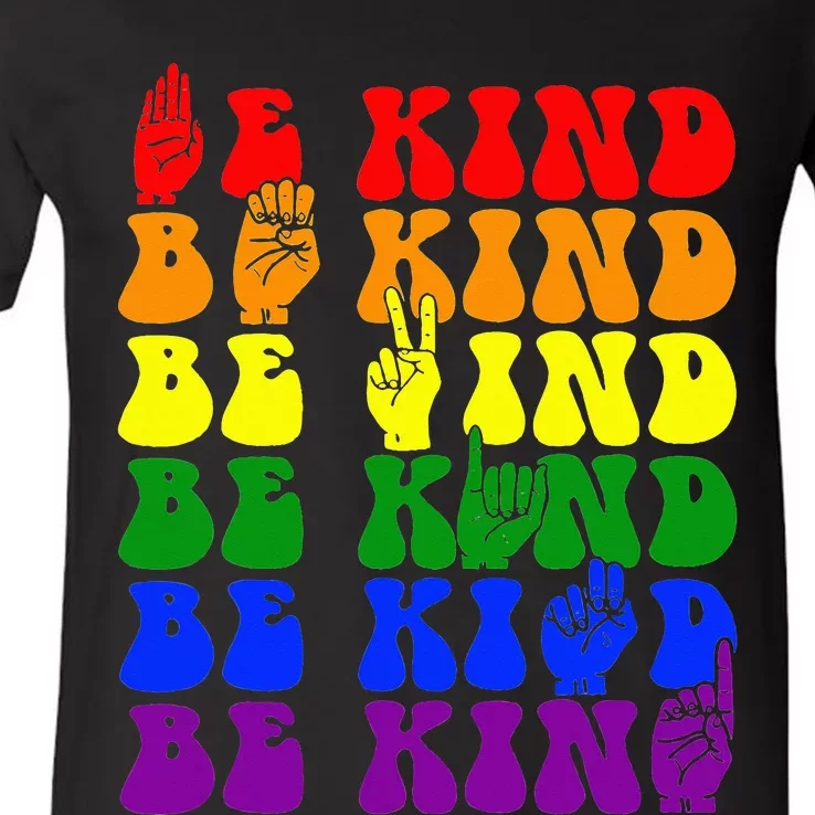 Be Kind LGBT Sign Language Hand Talking LGBT Gay Les Pride V-Neck T-Shirt