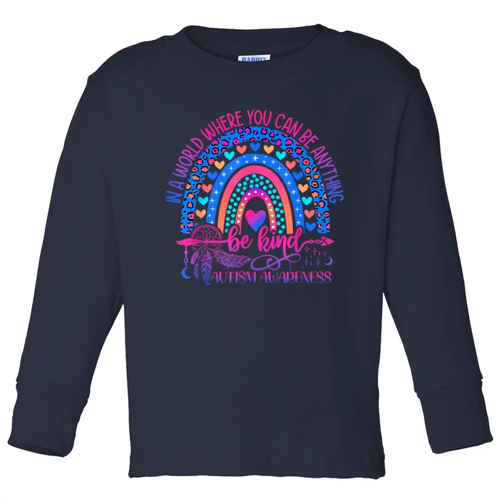 Be Kind Leopard Boho Rainbow Choose Kindness Gift Autism Awareness Toddler Long Sleeve Shirt