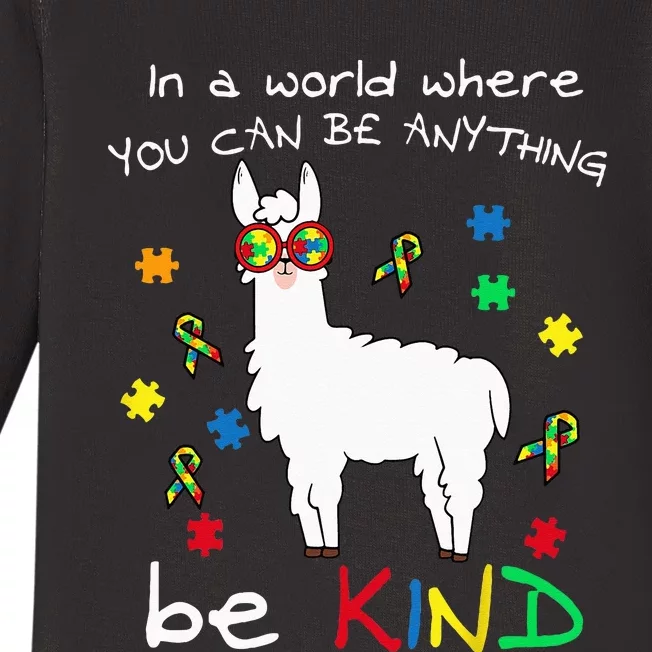 Be Kind Llama Puzzle Piece Cool Autism Awareness Gift Baby Long Sleeve Bodysuit