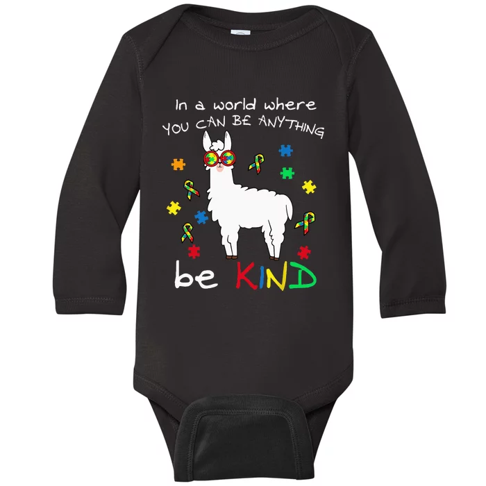 Be Kind Llama Puzzle Piece Cool Autism Awareness Gift Baby Long Sleeve Bodysuit