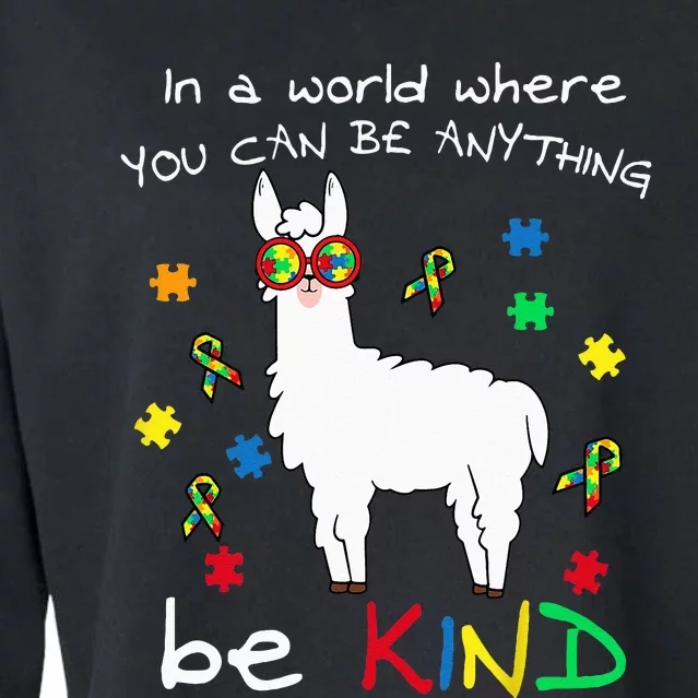 Be Kind Llama Puzzle Piece Cool Autism Awareness Gift Cropped Pullover Crew