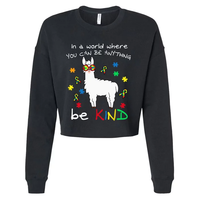 Be Kind Llama Puzzle Piece Cool Autism Awareness Gift Cropped Pullover Crew