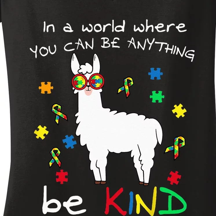 Be Kind Llama Puzzle Piece Cool Autism Awareness Gift Women's V-Neck T-Shirt