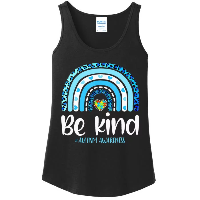 Be Kind Leopard Rainbow Autism Awareness Ladies Essential Tank