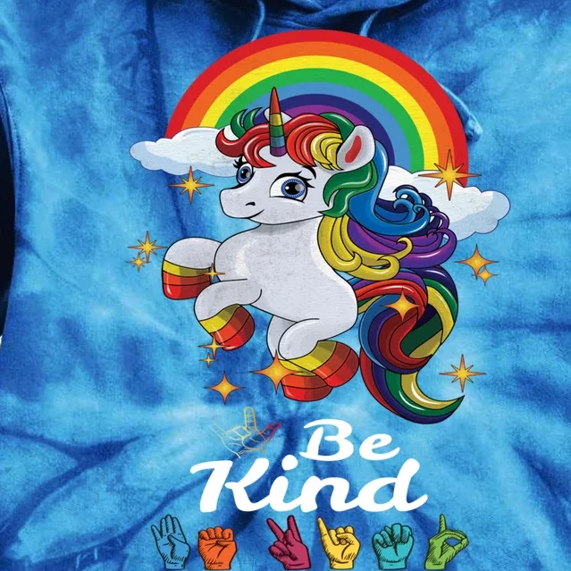 Be Kind Love Asl Teacher American Sign Language Unicorn Gift Tie Dye Hoodie