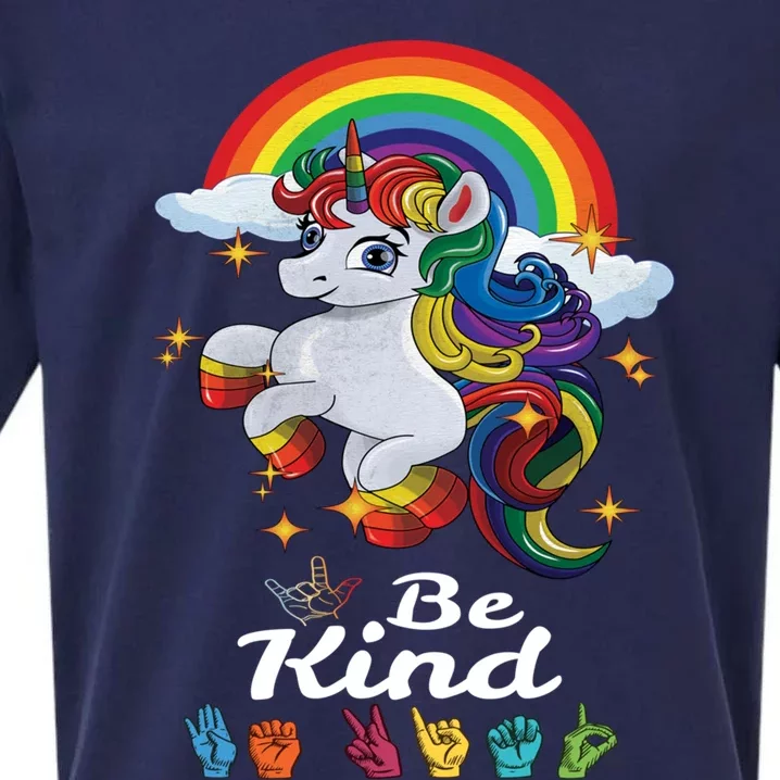 Be Kind Love Asl Teacher American Sign Language Unicorn Gift Sueded Cloud Jersey T-Shirt