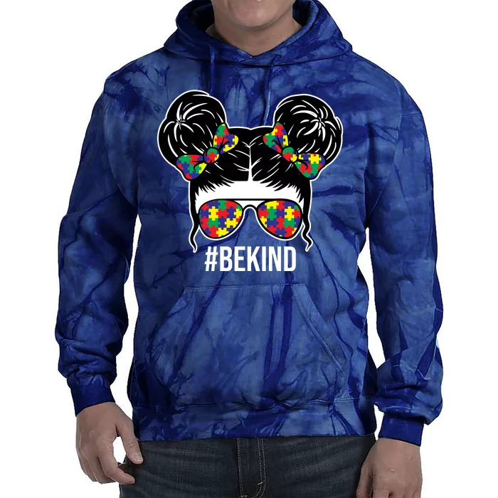 Be Kind Messy Bun Autism Awareness Tie Dye Hoodie