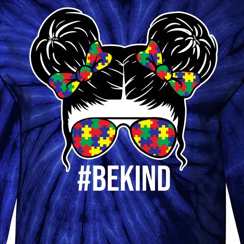 Be Kind Messy Bun Autism Awareness Tie-Dye Long Sleeve Shirt