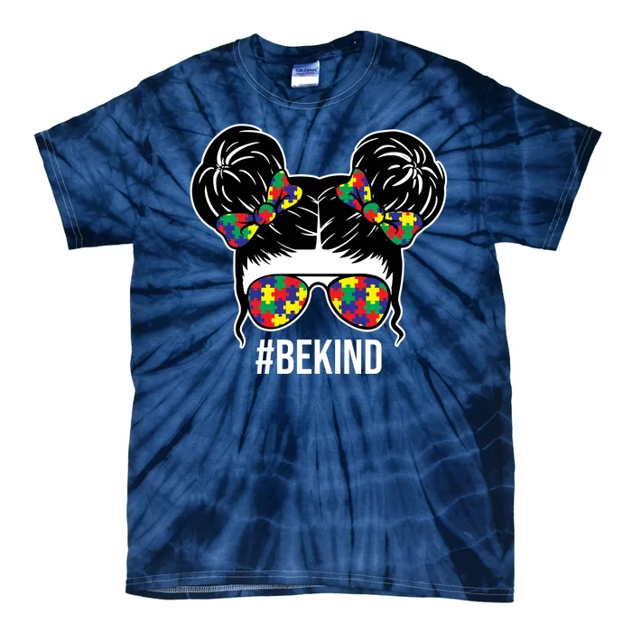 Be Kind Messy Bun Autism Awareness Tie-Dye T-Shirt