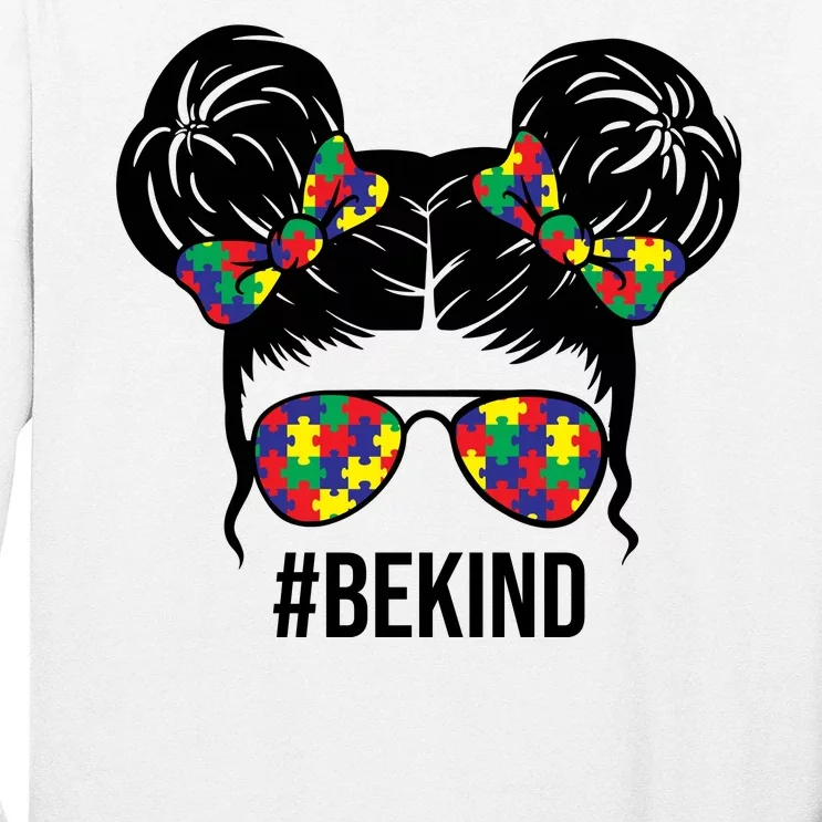 Be Kind Messy Bun Autism Awareness Long Sleeve Shirt