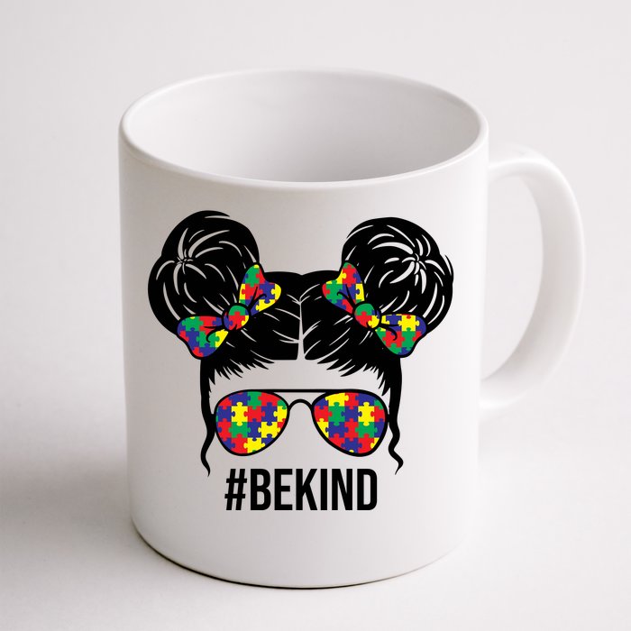 Be Kind Messy Bun Autism Awareness Front & Back Coffee Mug