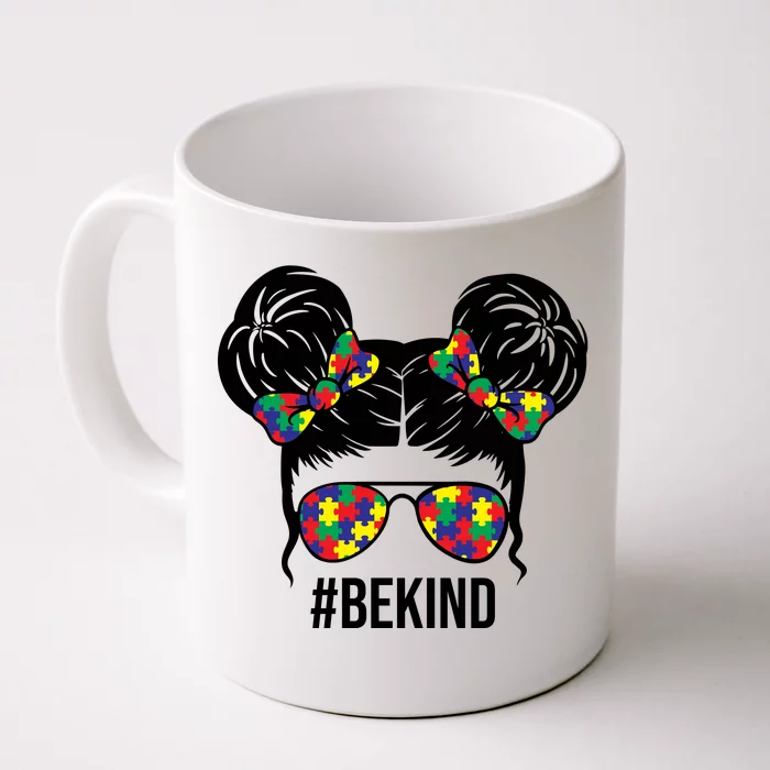 Be Kind Messy Bun Autism Awareness Front & Back Coffee Mug