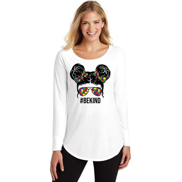 Be Kind Messy Bun Autism Awareness Women's Perfect Tri Tunic Long Sleeve Shirt