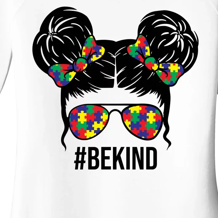 Be Kind Messy Bun Autism Awareness Women's Perfect Tri Tunic Long Sleeve Shirt