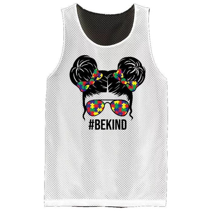 Be Kind Messy Bun Autism Awareness Mesh Reversible Basketball Jersey Tank