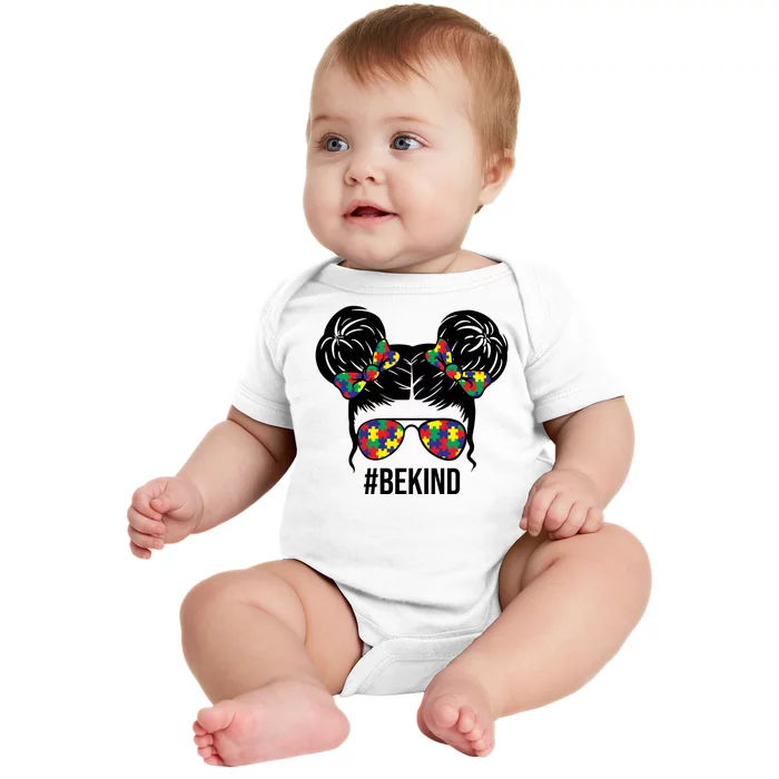 Be Kind Messy Bun Autism Awareness Baby Bodysuit