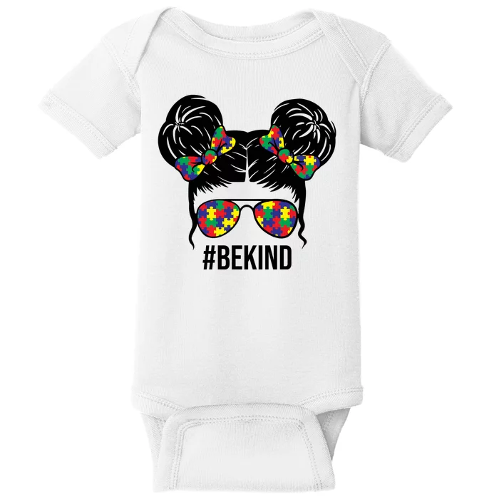 Be Kind Messy Bun Autism Awareness Baby Bodysuit