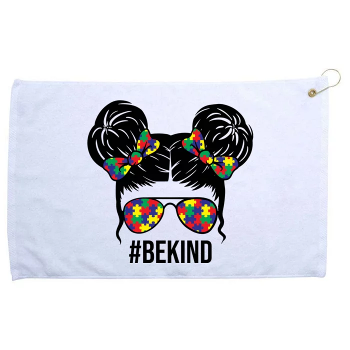 Be Kind Messy Bun Autism Awareness Grommeted Golf Towel