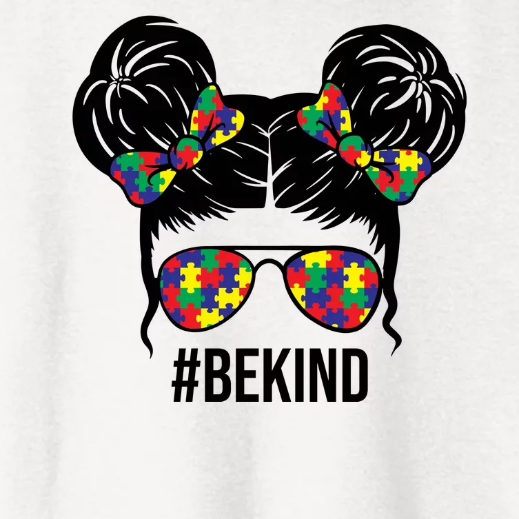 Be Kind Messy Bun Autism Awareness Women's Crop Top Tee