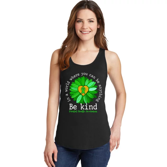 Be Kind Mental Health Awareness Green Sunflower Ribbon Women Ladies Essential Tank