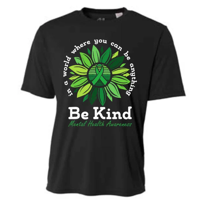 Be Kind Mental Health Awareness Sunflower Green Ribbon Cooling Performance Crew T-Shirt