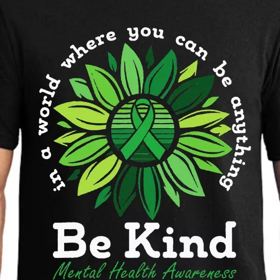 Be Kind Mental Health Awareness Sunflower Green Ribbon Pajama Set