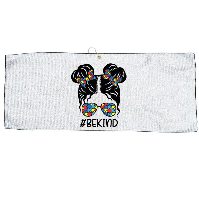 Be Kind Messy Bun Girls Kids Autism Awareness Kindness Month Large Microfiber Waffle Golf Towel