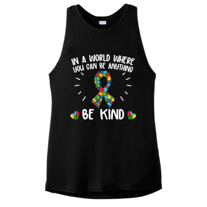 Be Kind Motivational Autism Awareness Slogan Autism Puzzle Message Ladies Tri-Blend Wicking Tank