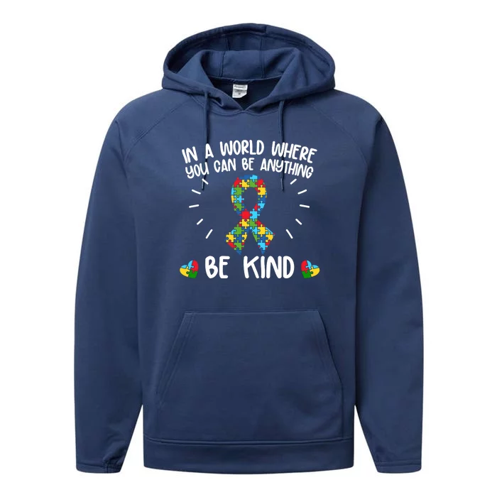 Be Kind Motivational Autism Awareness Slogan Autism Puzzle Message Performance Fleece Hoodie