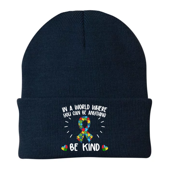 Be Kind Motivational Autism Awareness Slogan Autism Puzzle Message Knit Cap Winter Beanie